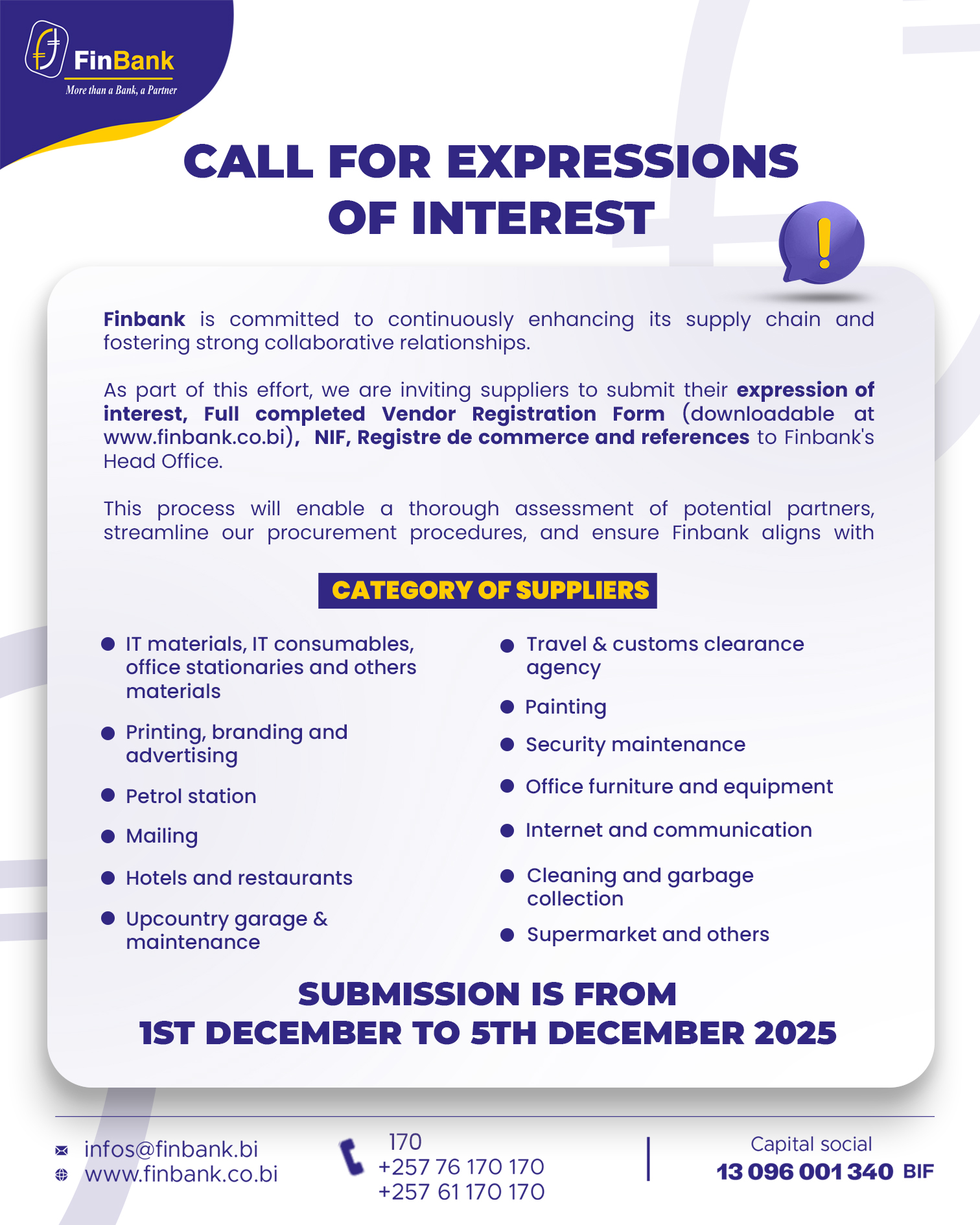 CALL FOR EXPRESSIONS OF INTEREST